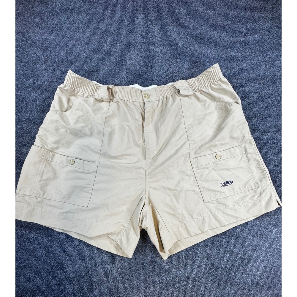 #175 AFTCO Mens M01 Fishing Shorts Tan Khaki Elastic Waist Size 44 Cargo Outdoor